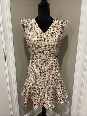 Adelyn Rae Cream Tweed Mini Dress with Red & Black Speckle